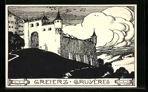 Künstler-AK Greierz, Am Schloss