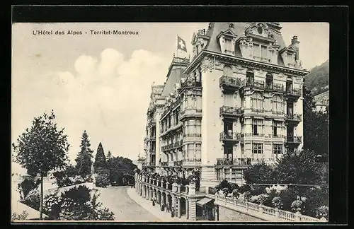 AK Montreux-Territet, Hotel des Alpes mit Strassenansicht