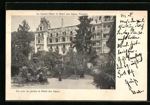 AK Territet, Le Grand Hotel et Hotel des Alpes, Un coin du jardin et Hotel des Alpes