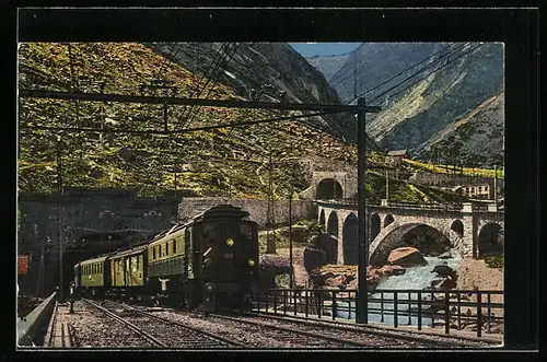 AK Göschenen, Elektr. Zug der Gotthardbahn