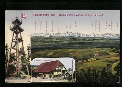 AK Reisiswil, Gasthaus Reisiswil, Alpenpanorama vom Aussichtsturm Hochwacht