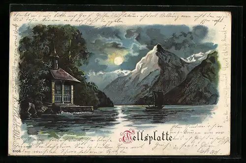 Mondschein-AK Sisikon, Idyllische Stimmung an der Tellsplatte