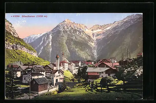 AK Göschenen, Motiv des Ortes mit Kirche