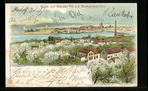 Lithographie Werder a. H., Blick von der Bismarckshöhe