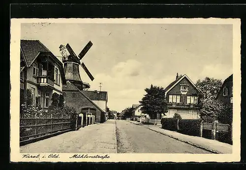 AK Varel i. Old., Mühlenstrasse mit Windmühle