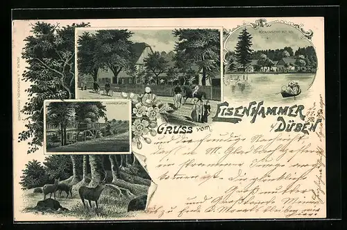 Lithographie Gräfenhainichen, Eisenhammer, Rückansicht mit See, Hammerwerk