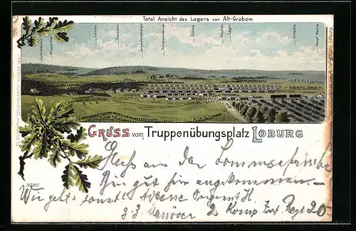 Lithographie Loburg, Truppenübungsplatz Loburg, Totalansicht des Lagers von Alt-Grabow
