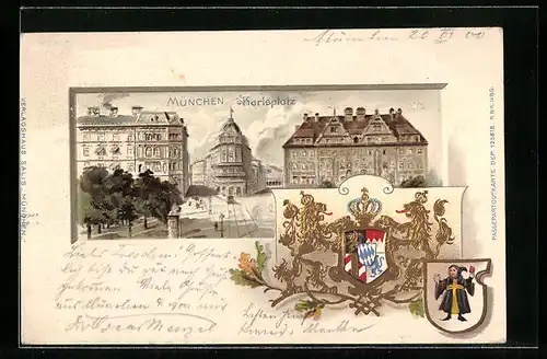 Passepartout-Lithographie München, Karlsplatz, Wappen