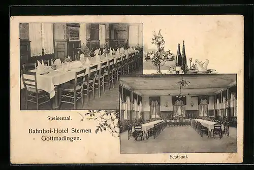 AK Gottmadingen, Bahnhof-Hotel Sternen, Speisesaal und Festsaal