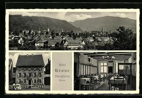 AK Schopfheim i. Baden, Hotel Krone mit Ortsansicht