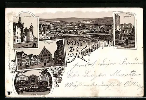 Lithographie Mergentheim, Schloss und Rathaus, Neuhaus