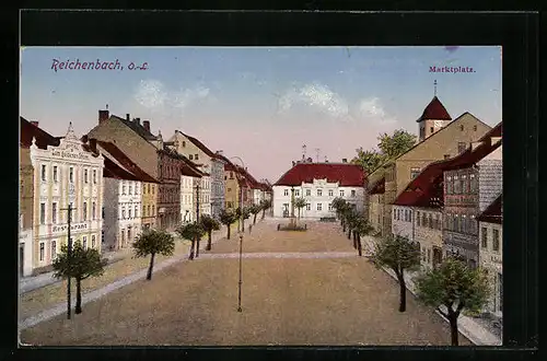 AK Reichenbach /O.-L., Marktplatz mit Hotel zum goldenen Stern