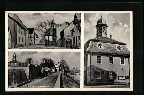 AK Rheindürkheim /Rhein, Strassenpartie mit Geschäft, Strassenpartie mit Gebäudeansicht, Rathaus