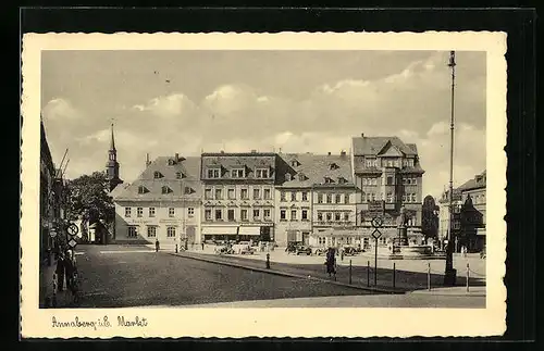 AK Annaberg i. E., Markt mit Geschäften und Brunnen