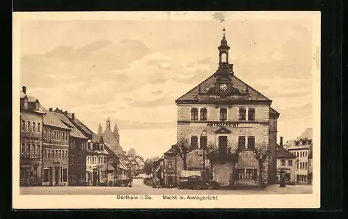 AK Geithain i. Sa., Markt mit Geschäften und Amtsgericht