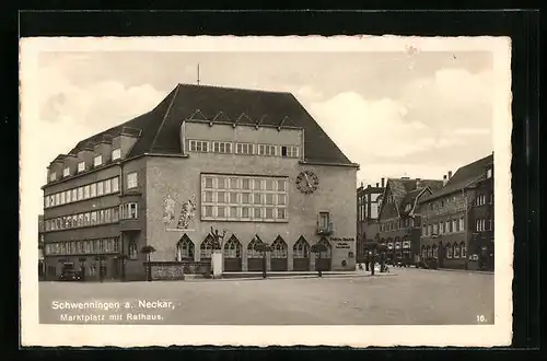 AK Schwenningen a. Neckar, Marktplatz mit Gasthaus zum Löwen, Stadtsparkasse und Rathaus