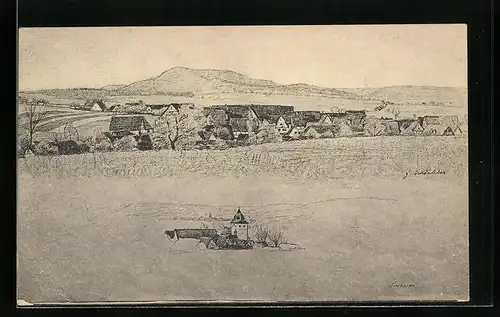 Künstler-AK Sersheim, Der Ort im Vorfrühling