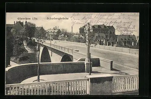 AK Glauchau i. Sa., Wohnhäuser hinter der Scherbergbrücke
