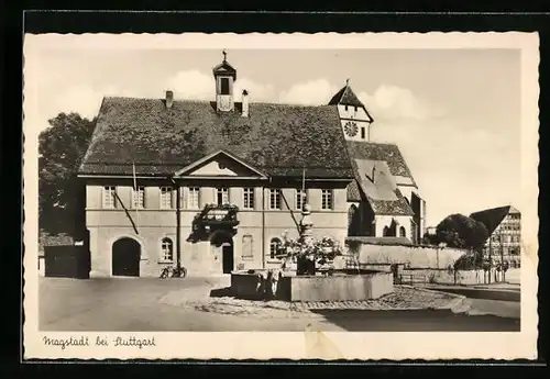AK Magstadt bei Stuttgart, Marktplatz mit Springbrunnen
