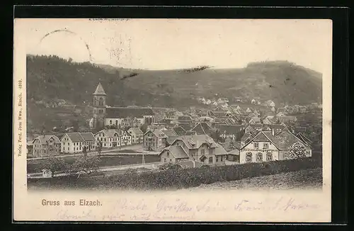 AK Elzach, Häuser im Stadtkern mit Kirche