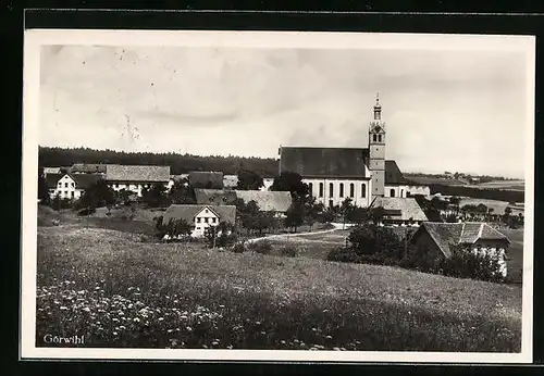 AK Görwihl, Ortsansicht mit Kirche und Friedhof