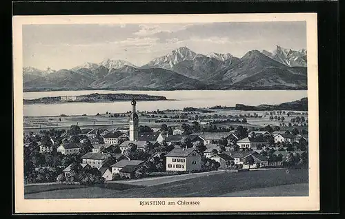 AK Rimsting am Chiemsee, Ortspartie mit Blick auf den See