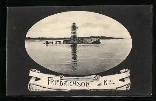 AK Friedrichsort bei Kiel, Leuchtturm auf einer Insel