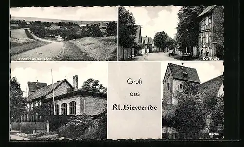 AK Kl. Biewende, Schule, Kirche und Partie in der Dorfstrasse