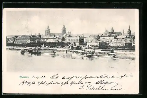 AK Mainz, Blick über den Rhein zur Stadt