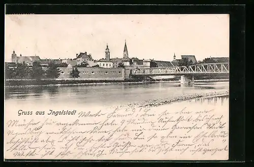 AK Ingolstadt, Blick über die Donau zur Stadt