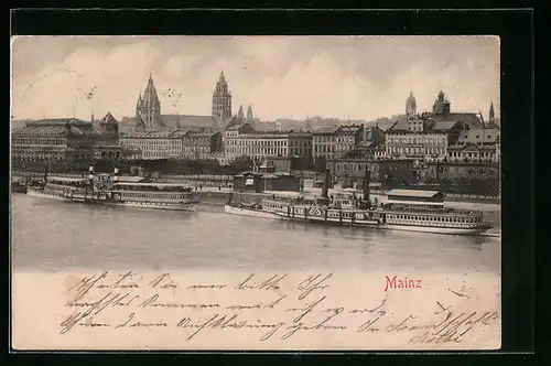AK Mainz, Blick über den Rhein zur Stadt