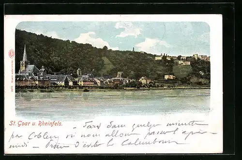 AK St. Goar, Ortsansicht mit dem Rheinfels