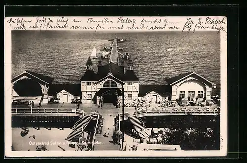 AK Ostseebad Sellin auf Rügen, Seebrücke aus der Vogelschau