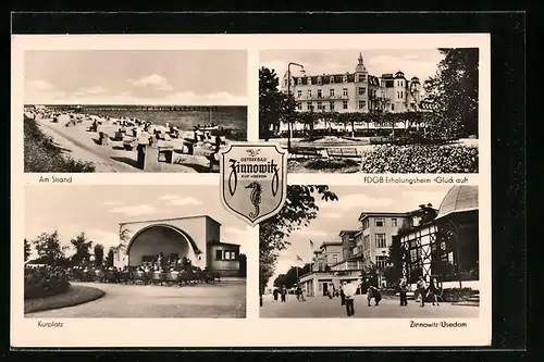 AK Ostseebad Zinnowitz, Kurplatz, am Strand, FDGB-Erholungsheim Glück auf, Strassenpartie