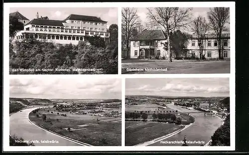 AK Wimpfen am Neckar, Kurhotel Mathildenbad, Gästeheim Mathildenbad und Neckarschleife Talab- und talaufwärts