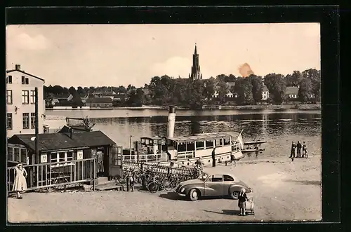 AK Malchow (Meckl.), Dampferanlegestelle mit Blick auf Kloster