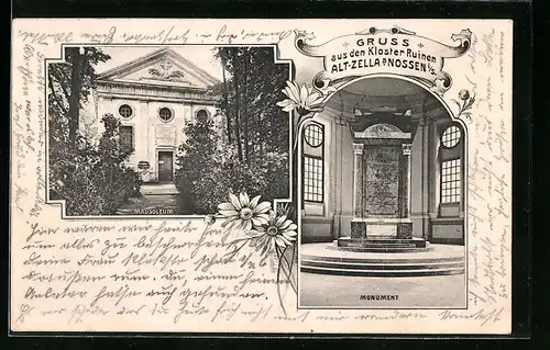 AK Nossen, Kloster-Ruinen Alt-Zella, Mausoleum und Monument