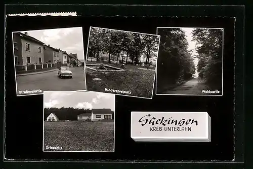 AK Gückingen, Ortspartie, Waldpartie, Kinderspielplatz, Strassenpartie