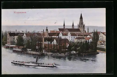 AK Konstanz, Ortsansicht mit Dampfer Neptun