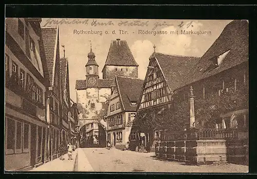 AK Rothenburg o. T., Rödergasse mit Markusturm