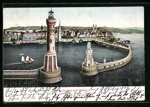 AK Lindau im Bodensee, Hafen aus der Vogelschau