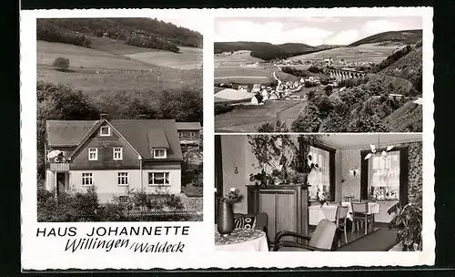 AK Willingen /Waldeck, Ortsansicht und zwei Ansichten vom Haus Johannette