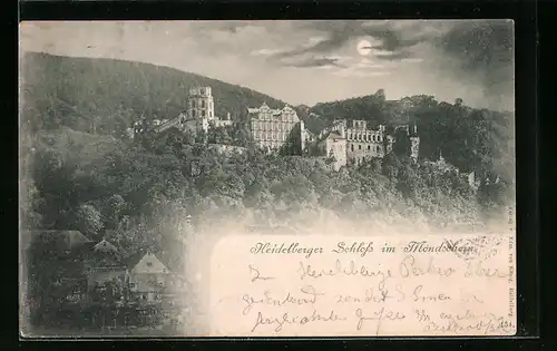 AK Heidelberg, das Schloss im Mondschein