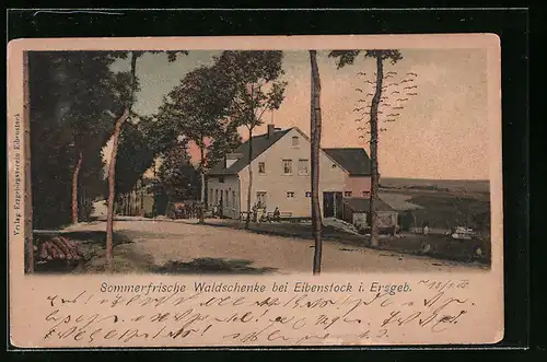 AK Eibenstock i. Erzgeb., Gasthaus Waldschenke im Abendlicht