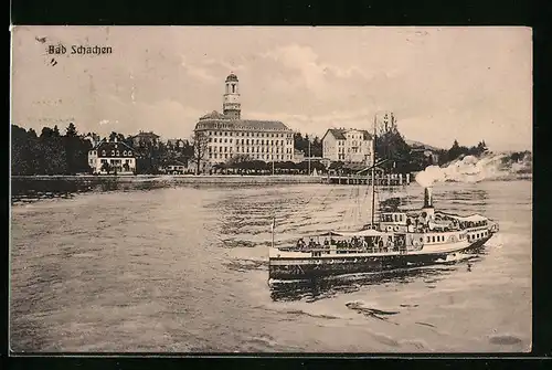 AK Bad Schachen, Hotel vom See aus gesehen