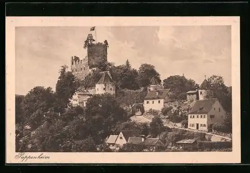 AK Pappenheim, Teilansicht mit Burgruine