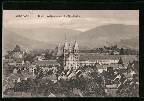 AK Amorbach, Blick v. Wolkmann auf die Abteikirche