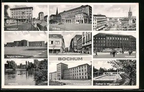 AK Bochum, Kortumstrasse, Hauptpost, Rathaus
