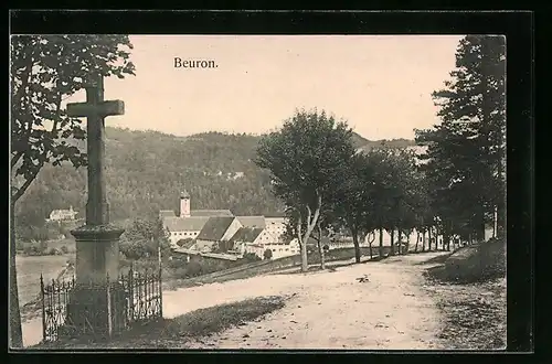 AK Beuron, Totale vom Flurkreuz aus gesehen