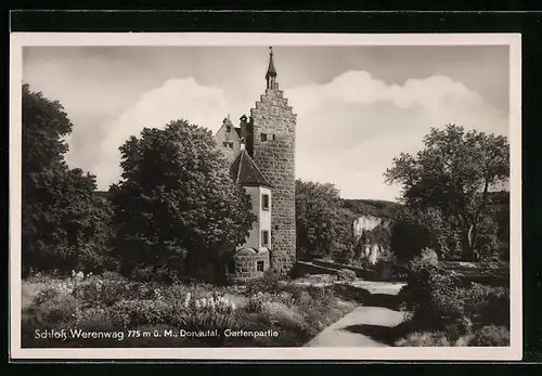 AK Werenwag / Donautal, Gartenpartie am Schloss